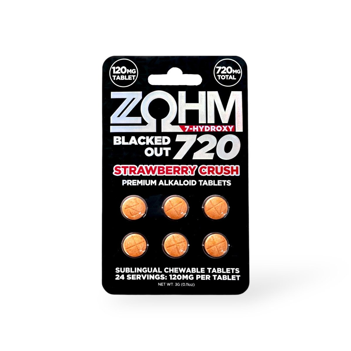 ZOHM Blacked Out 7 Hydroxy Chewable Tablets Strawberry Crush 120mg Per Tablet 6ct 29960